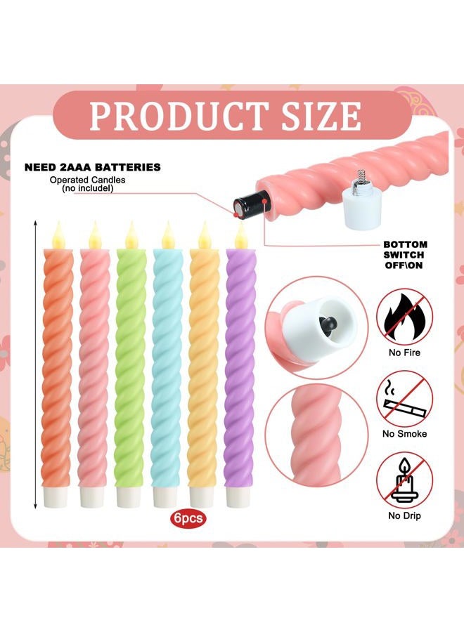 Baquler 6 Pcs Easter Spring Flameless Taper Candle Pastel Easter Twisted LED Taper Spiral Candlestick 9.65 Inch Colorful Battery Operated Candles Centerpieces for Spring Tea Party Wedding Birthday Home Decor - Image 2