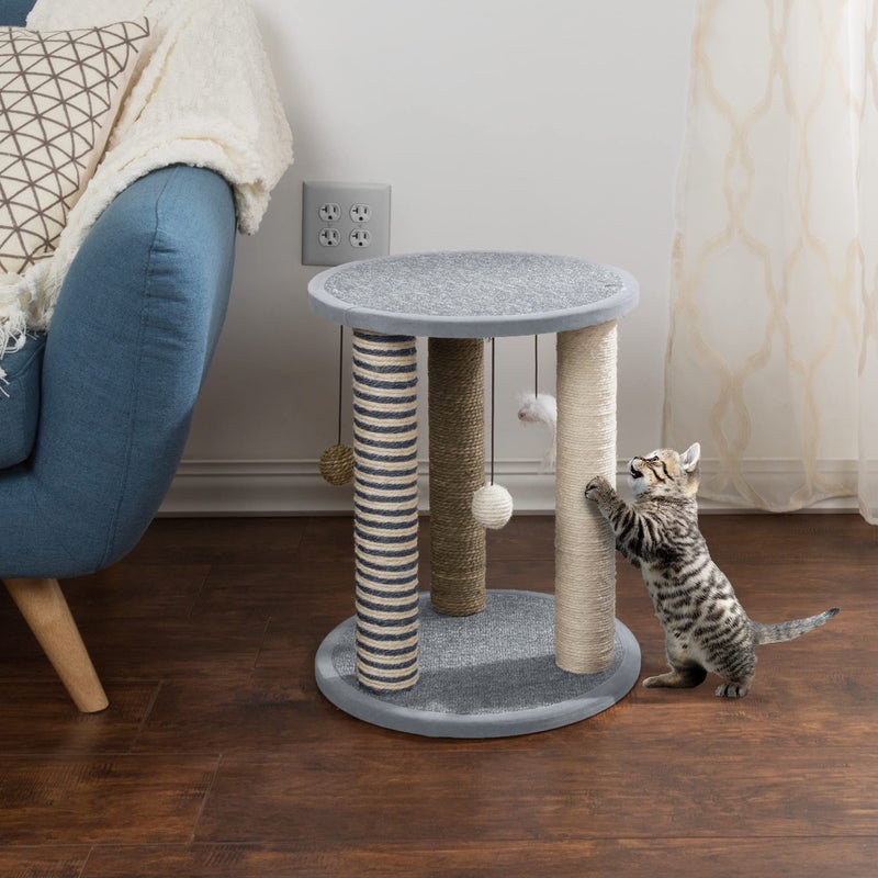 PETMAKER Cat Scratching Post - 3 Scratcher Posts with Carpeted Scratch Pad Base and Perch - Furniture Scratching Deterrent for Indoor Cats by PETMAKER (Gray) - Image 4