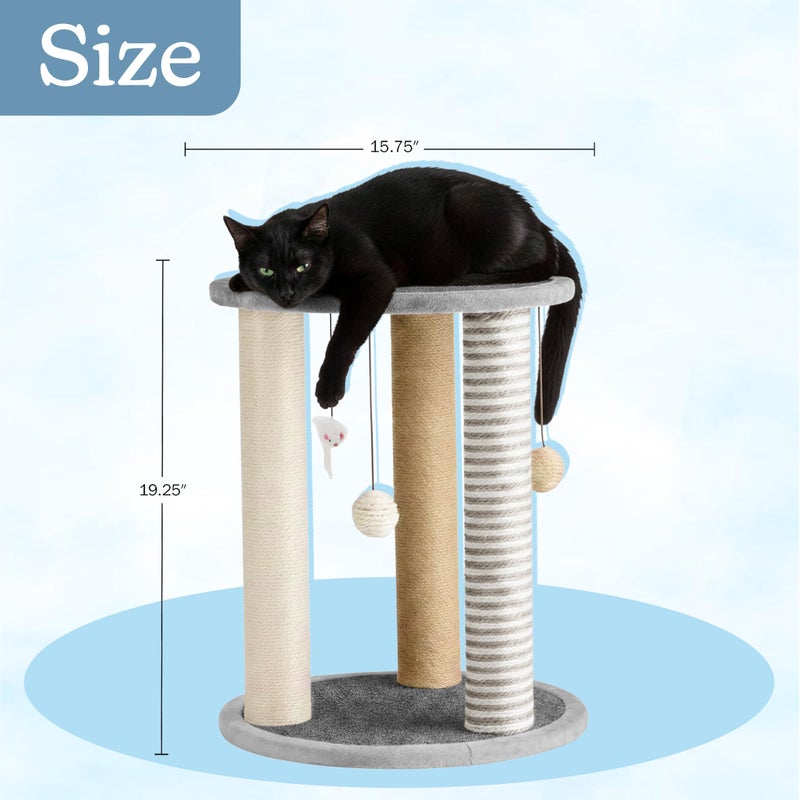 PETMAKER Cat Scratching Post - 3 Scratcher Posts with Carpeted Scratch Pad Base and Perch - Furniture Scratching Deterrent for Indoor Cats by PETMAKER (Gray) - Image 3