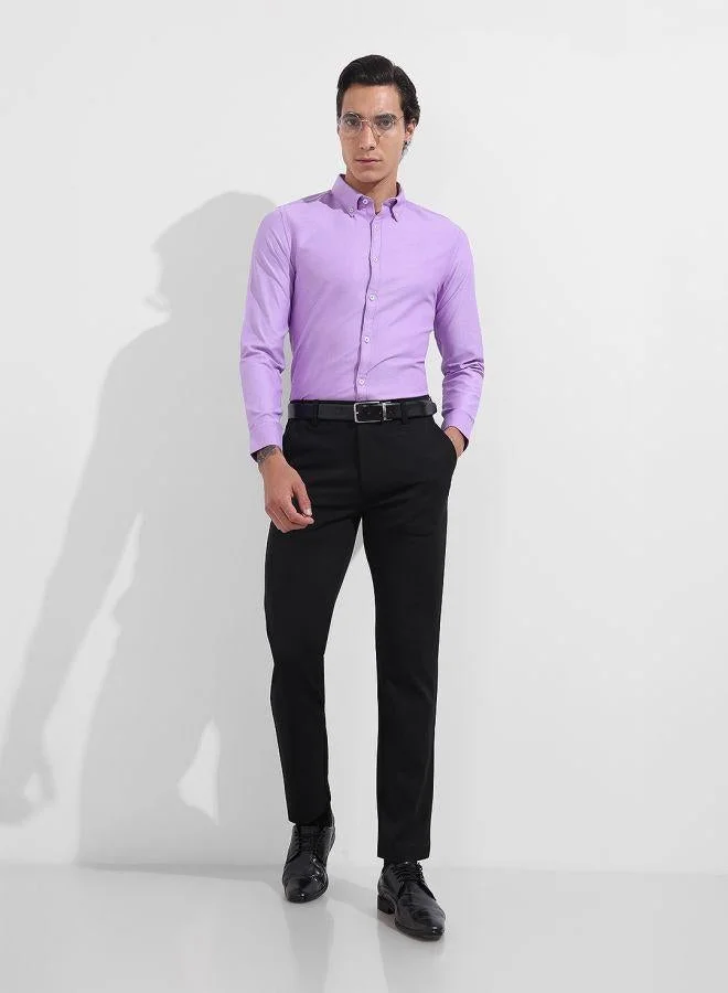 The Indian Garage Co Men Slim Fit Solid Round Neck Full Sleeves Shirt