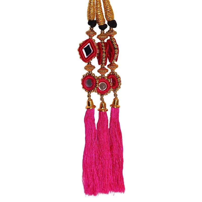AHS 3 Piece Punjabi Paranda Tassels for Girls Women | Wedding Hair Accessories Parandi Choti | Colorful Hair Extensions (Pink-Green-Blue) - Image 2