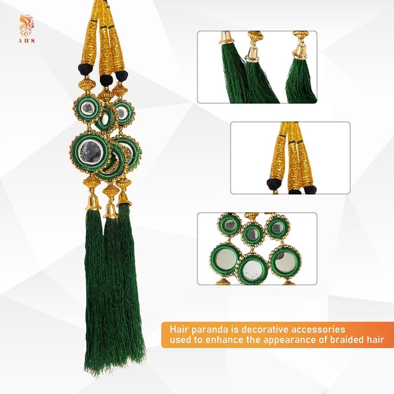 AHS 3 Piece Punjabi Paranda Tassels for Girls Women | Wedding Hair Accessories Parandi Choti | Colorful Hair Extensions (Pink-Green-Blue) - Image 5
