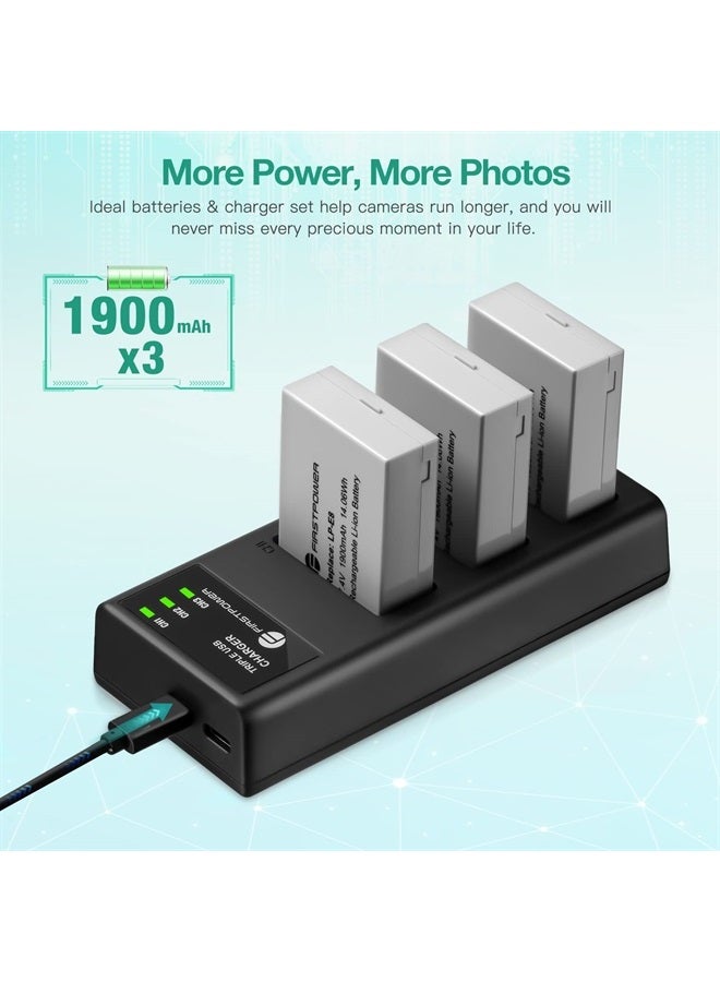 FirstPower LP-E8 Battery 3-Pack and Triple Slot Charger Compatible with Canon EOS Rebel T2i, T3i, T4i, T5i, 550D, 600D, 650D, 700D, Kiss X4, Kiss X5, Kiss X6 Digital Cameras - Image 1