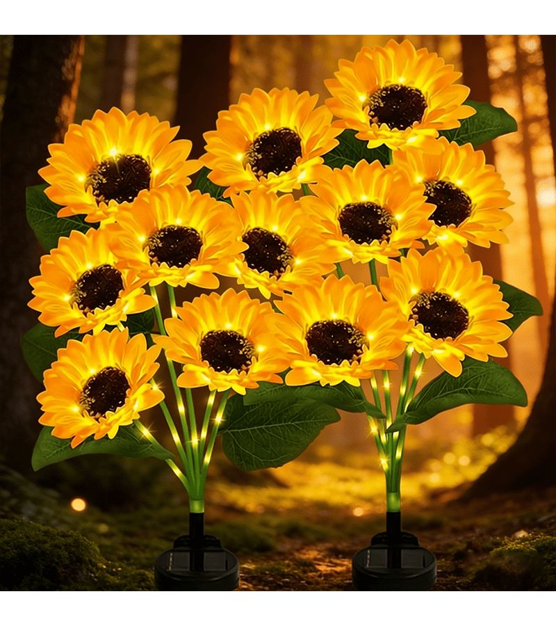 6 Pack Solar Sunflower 6 Heads Lights IP65 Outdoor Decoration Automatic Dusk to Dawn Garden Courtyard Pathway Warm Ambiance - Image 2
