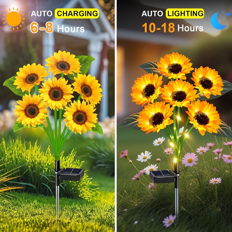 6 Pack Solar Sunflower 6 Heads Lights IP65 Outdoor Decoration Automatic Dusk to Dawn Garden Courtyard Pathway Warm Ambiance - Image 4