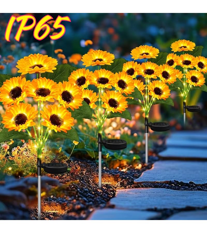 6 Pack Solar Sunflower 6 Heads Lights IP65 Outdoor Decoration Automatic Dusk to Dawn Garden Courtyard Pathway Warm Ambiance - Image 1