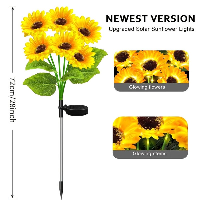 6 Pack Solar Sunflower 6 Heads Lights IP65 Outdoor Decoration Automatic Dusk to Dawn Garden Courtyard Pathway Warm Ambiance - Image 3