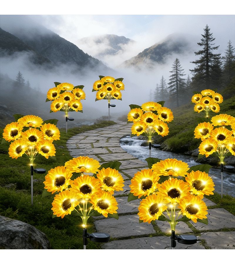 6 Pack Solar Sunflower 6 Heads Lights IP65 Outdoor Decoration Automatic Dusk to Dawn Garden Courtyard Pathway Warm Ambiance - Image 5