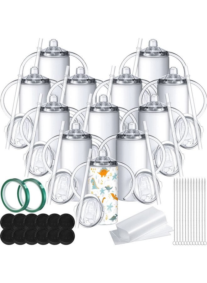 Zubebe 12 Sets 12 oz Sublimation Blanks Sippy Cups for Toddlers Insulated Stainless Steel Kids Sublimation Tumbler Cups with Lids and Straws, 2 Heat Tape, 12 Polymer Sublimation Coating, Coaster, Brush - Image 1