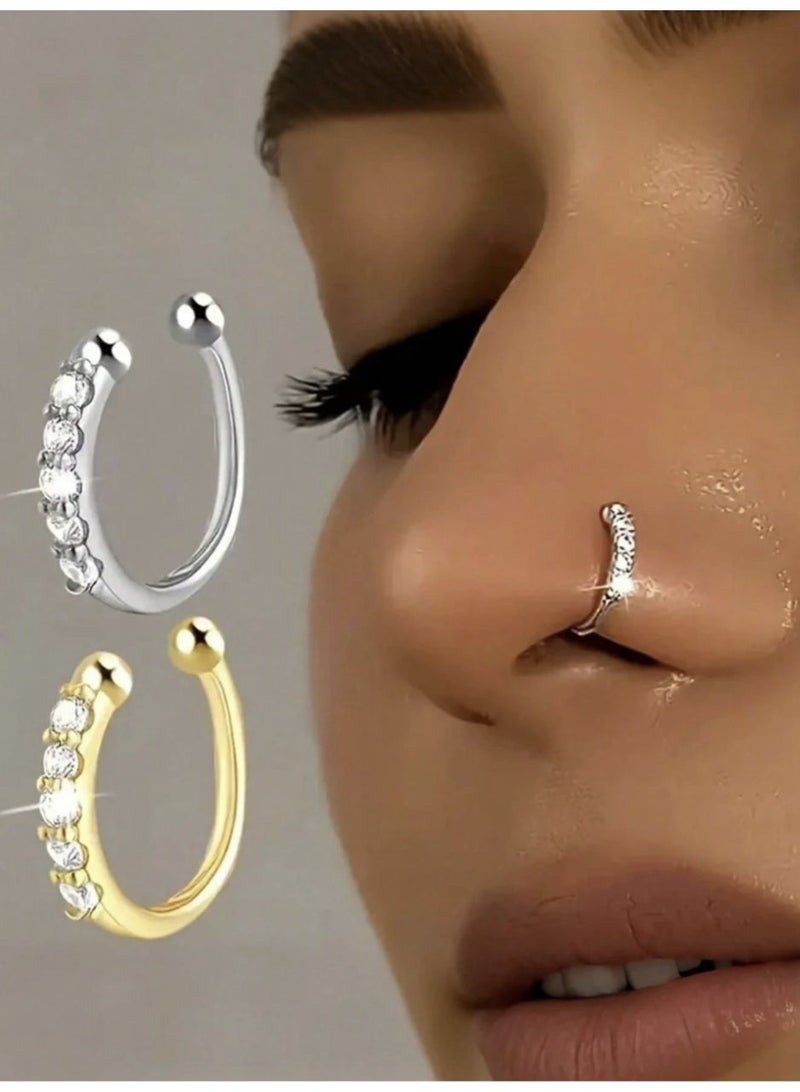 ڤيا ✨ مشبك أنف ذهبي فاخر مرصّع بالأحجار – بدون ثقب - Image 1