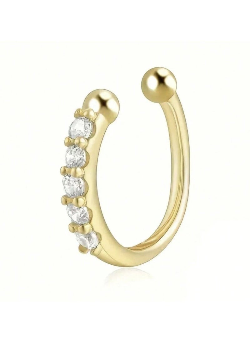 ڤيا ✨ مشبك أنف ذهبي فاخر مرصّع بالأحجار – بدون ثقب - Image 2