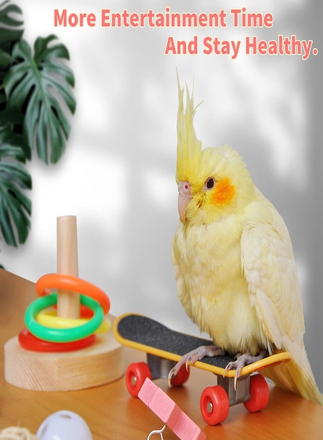 YUESUO Bird Toys,Parrot Training Toys for Lovebird,Five-Types Parakeet Toys Sets for Conure, Cockatiel,12 PCS Parrot Intelligence Toy,Basketball Hoop,Skateboard,Stacking Toys,Wooden Block Bird Puzzles Toy - Image 4