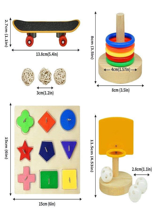 YUESUO Bird Toys,Parrot Training Toys for Lovebird,Five-Types Parakeet Toys Sets for Conure, Cockatiel,12 PCS Parrot Intelligence Toy,Basketball Hoop,Skateboard,Stacking Toys,Wooden Block Bird Puzzles Toy - Image 3