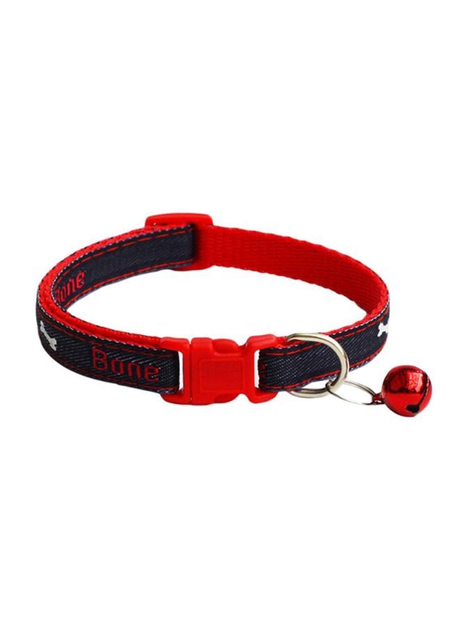 NIBEMINENT Adjustable Denim Collar With Bell Bone Print Red/Black