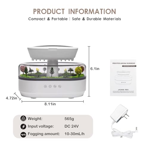Piosarafiem Rain Humidifier – Ultrasonic Rainfall Humidifier with Simulated Water Drop Effect, Quiet Mist for Bedroom, Office & Plants - Image 4