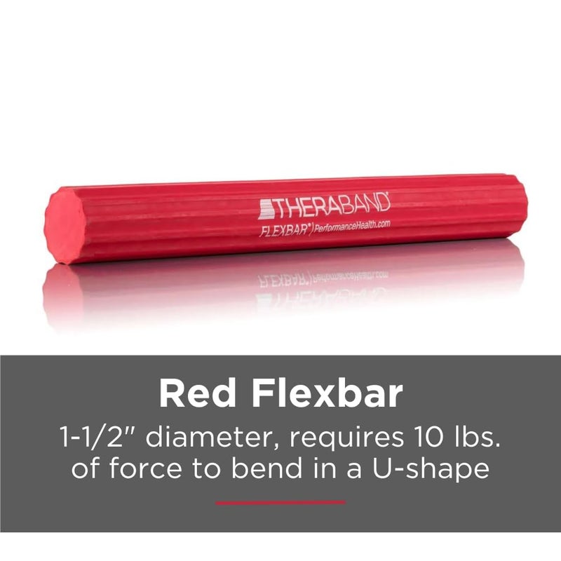 TheraBand بار ثيراباند فليكس، بار علاج كوع التنس، تخفيف ألم التهاب الأوتار وتحسين قوة القبضة، بار مقاومة لكوع لاعبي الجولف والتهاب الأوتار، أحمر، خفيف، مبتدئ - Image 4