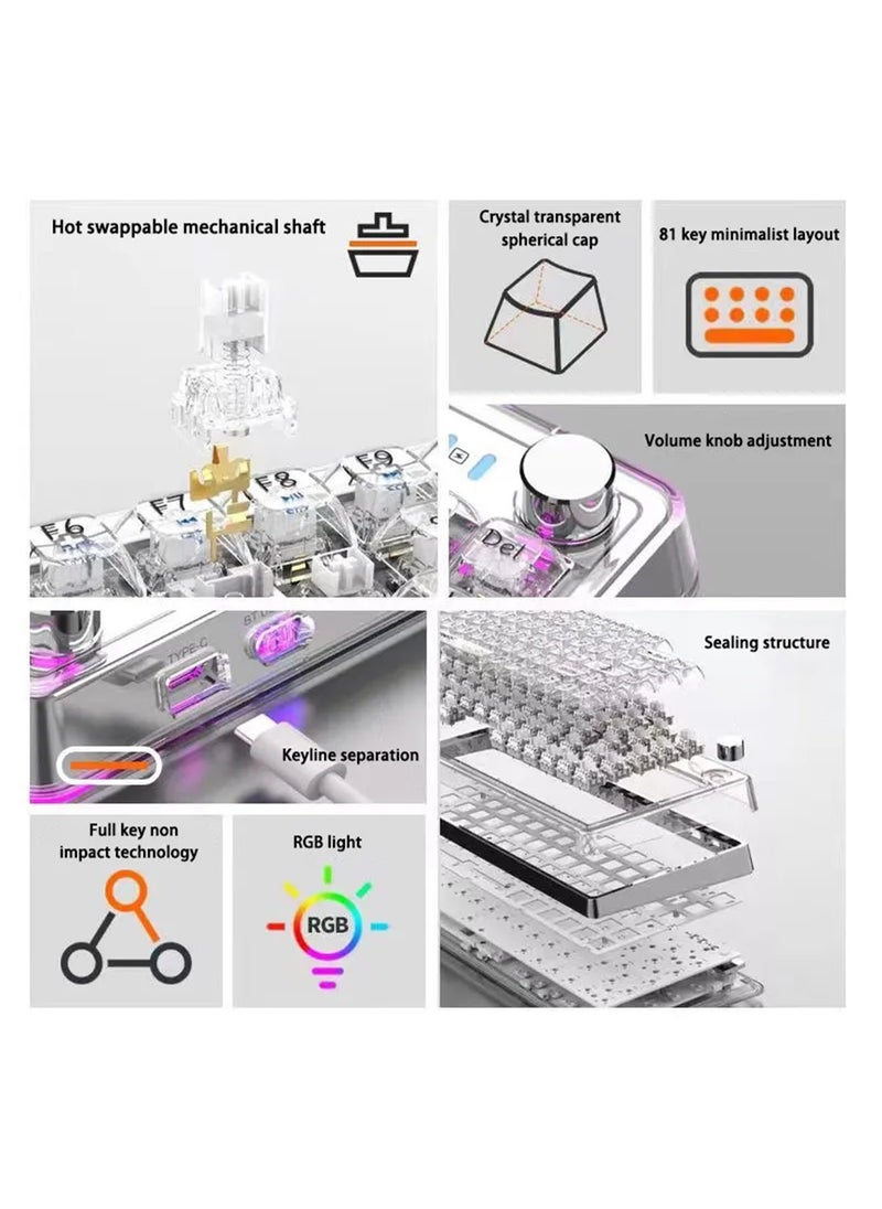 LIMOS - Bluetooth Wireless Keyboard Transparent RGB Mechanical Dual Mode Rechargeable USB Computer Programmable Keys Gaming Keyboard - Image 1