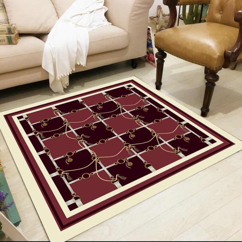 European Style Square Living Room Rug - Full-coverage Sofa Blanket, Washable and Customizable