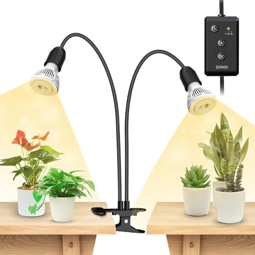 Sansi أضواء نمو LED من SANSI للنباتات الداخلية، استبدال المصباح مجانًا مدى الحياة، 300 واط طيف كامل ضوء نمو نباتات مع مشبك عنق الإوز مزدوج، ضوء نبات مع مؤقت 4/8/12 ساعة، قوة نمو عالية PPFD، مصباح نمو نباتات - Image 1