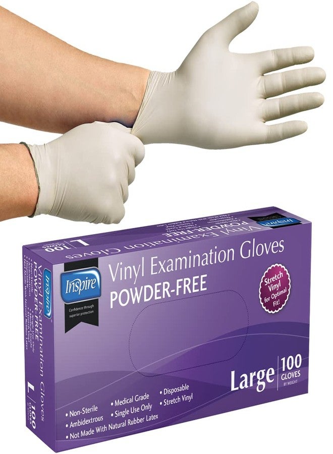 Inspire Medical Exam Gloves | Powder Free Stretch Vinyl Glove | Disposable Latex Free Gloves Food Safe For Cooking And Home Use - Image 1