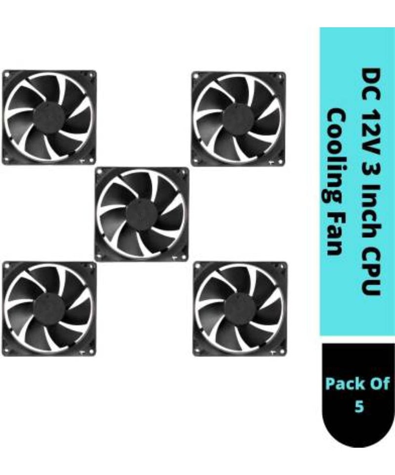 TechSupreme Mexico PACK OF 5 Cabinet Fan 3-Inch Square 12 V DC CPU Cooling fan Cooler (Black) - Image 2