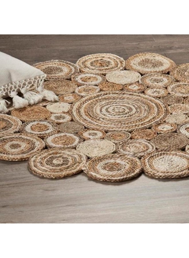 HANDPICKED FURNITURE Jute Wool And Cotton Off-White Round Carpet Ultra Soft Area Carpets For Bed Room Living Room And Dining Room Anti-Slip Floor Carpets Easy To Clean Made In Turkey 120X120Cm - Image 5