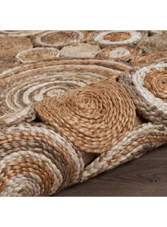 HANDPICKED FURNITURE Jute Wool And Cotton Off-White Round Carpet Ultra Soft Area Carpets For Bed Room Living Room And Dining Room Anti-Slip Floor Carpets Easy To Clean Made In Turkey 120X120Cm - Image 2