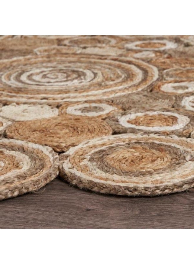 HANDPICKED FURNITURE Jute Wool And Cotton Off-White Round Carpet Ultra Soft Area Carpets For Bed Room Living Room And Dining Room Anti-Slip Floor Carpets Easy To Clean Made In Turkey 120X120Cm - Image 4