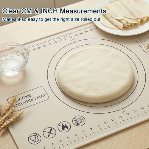 Gantok Silicone Pastry Mat 28" x 20" Extra Thick Silicone Baking Mat with Measurements and Edge Heightening Non-stick Food Grade Dough Rolling Mat Kneading Sheet for Pastry, Bread, Cookies (Beige) - Image 4
