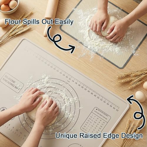 Gantok Silicone Pastry Mat 28" x 20" Extra Thick Silicone Baking Mat with Measurements and Edge Heightening Non-stick Food Grade Dough Rolling Mat Kneading Sheet for Pastry, Bread, Cookies (Beige) - Image 3