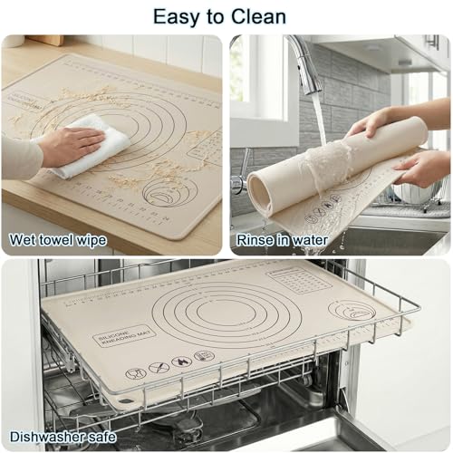 Gantok Silicone Pastry Mat 28" x 20" Extra Thick Silicone Baking Mat with Measurements and Edge Heightening Non-stick Food Grade Dough Rolling Mat Kneading Sheet for Pastry, Bread, Cookies (Beige) - Image 5