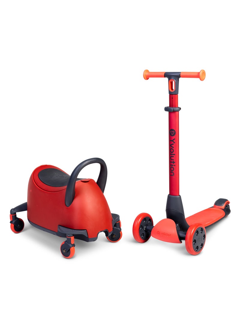 Yvolution LUNA 3-in-1 Scooter Red  Toddler to Kid Ride-On & Lean-to-Steer Scooter | Adjustable Handlebar, LED Wheels, Storage Drawer (101266) - Image 1