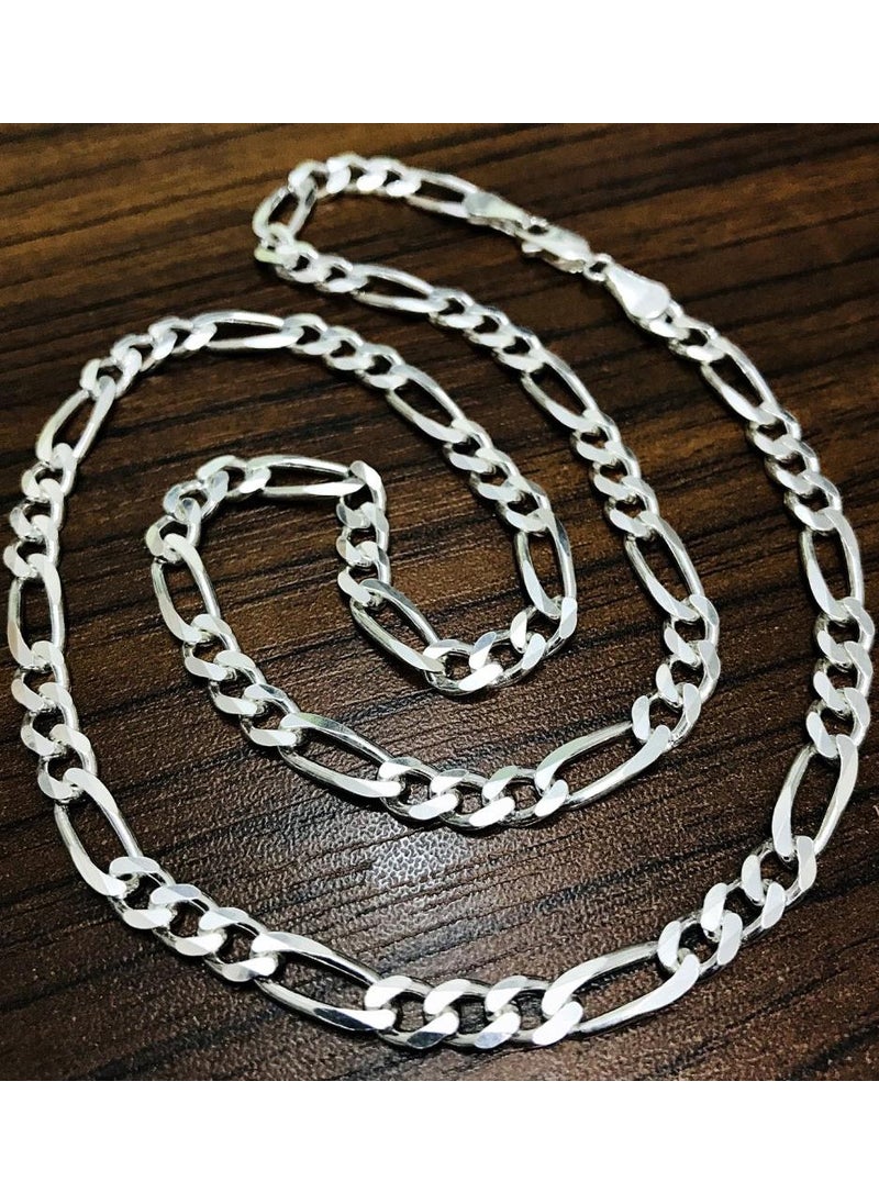 Takı Dükkanı Jewelry Shop Silver Figaro 3+1 Men's Necklace Chain 55 cm 5 mm 26 gr msn13  - Image 1