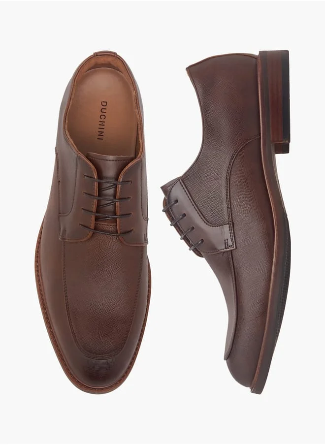 دوتشيني Men's Textured Derby Shoes With Lace-Up Closure