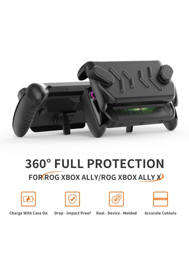 Case Cover for ROG Xbox Ally X TPU Soft Grip Protective Cover Back Shell + ABS Front Cover with Kickstand for ROG Xbox Ally/X Gaming Handheld Console (Black) - Image 4