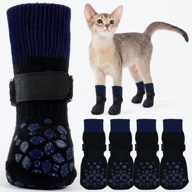 ROZKITCH 2 Pairs Cat Sock for Injured Paws, Breathable Socks for Cats Stop Scratching Pet Paw Protectors for Injured Paws Protective Anti-Slip Grip Socks Foot Protector Kitten Blue 3XS - Image 1