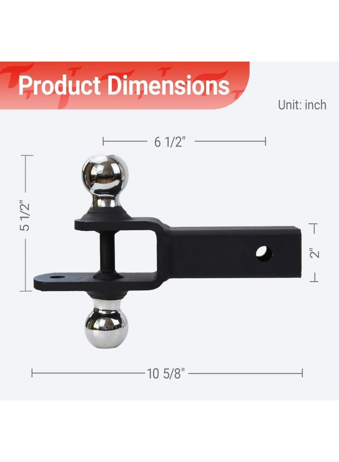 REDTEE ATV/UTV Trailer Hitch - Dual Hitch Balls (1-7/8" & 2"), Fits 2-Inch Receiver, Includes Pin & Clip, 5/8-Inch Clevis Pin Compatible, Matte Black Powder Coat Finish - Image 3