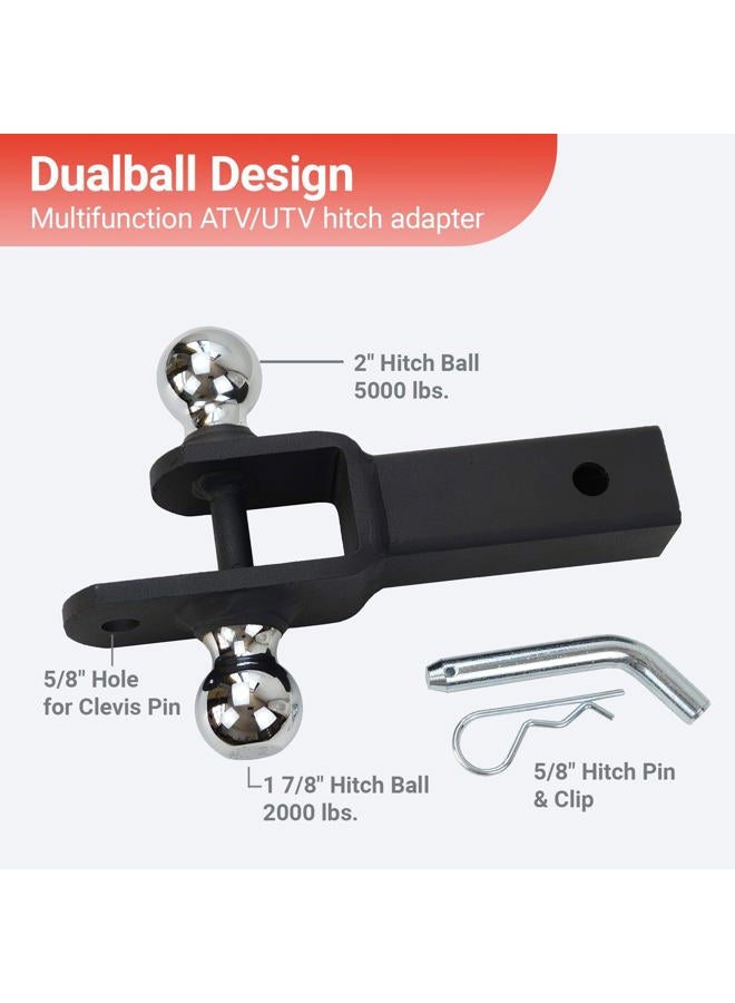 REDTEE ATV/UTV Trailer Hitch - Dual Hitch Balls (1-7/8" & 2"), Fits 2-Inch Receiver, Includes Pin & Clip, 5/8-Inch Clevis Pin Compatible, Matte Black Powder Coat Finish - Image 2