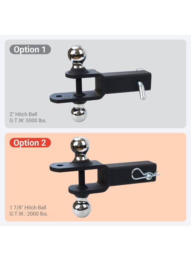 REDTEE ATV/UTV Trailer Hitch - Dual Hitch Balls (1-7/8" & 2"), Fits 2-Inch Receiver, Includes Pin & Clip, 5/8-Inch Clevis Pin Compatible, Matte Black Powder Coat Finish - Image 4