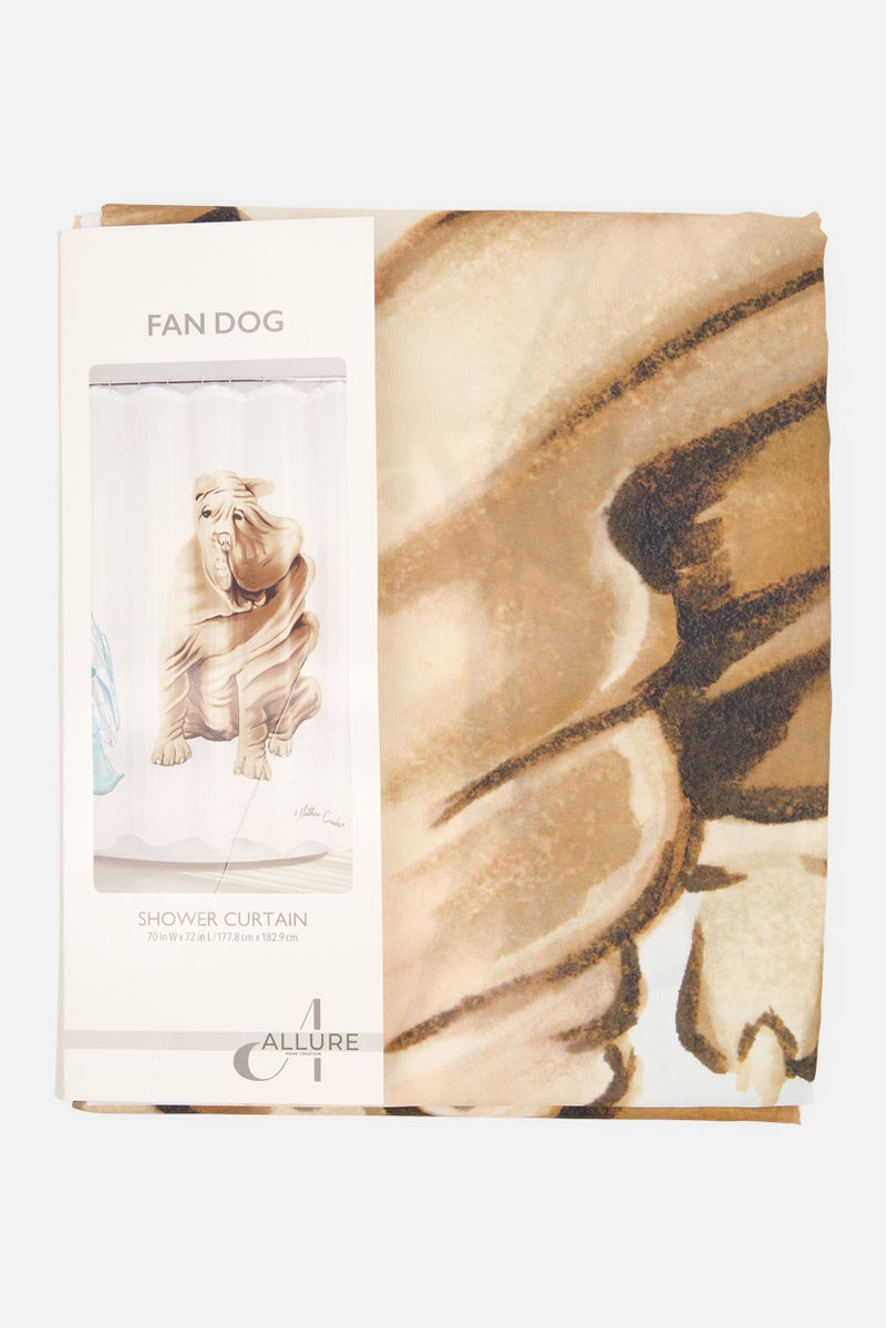 allure Fan Dog Shower Curtain, Brown Combo - Image 1