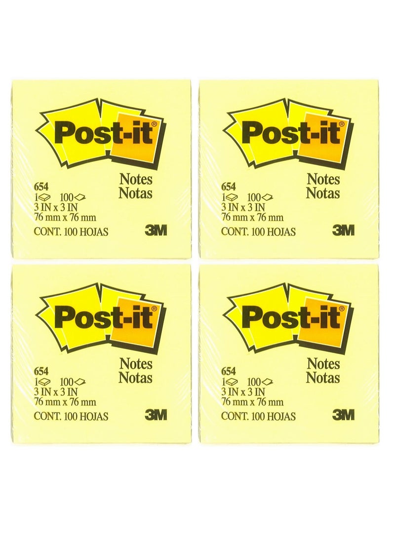Post It 4-Pad Sticky Notes Yellow 3x3 Inch  Size 