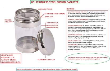 JVL Stainless Steel Air Tight Fusion Canister Multipurpose Unbreakable Jar 750 ml 1pcs - Image 2
