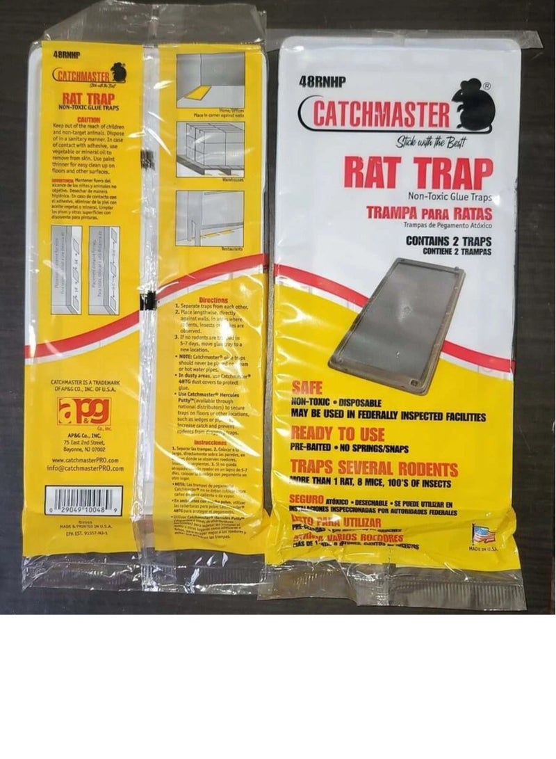 Catchmaster 2 Non Toxic Glue Traps 48 RNHP 1 Pack. Ready to Use Indoors. Rat Mouse Snake Exterminator Plastic Sticky Adhesive Easy No-Mess Simple Non-Toxic Disposable - Made in the USA