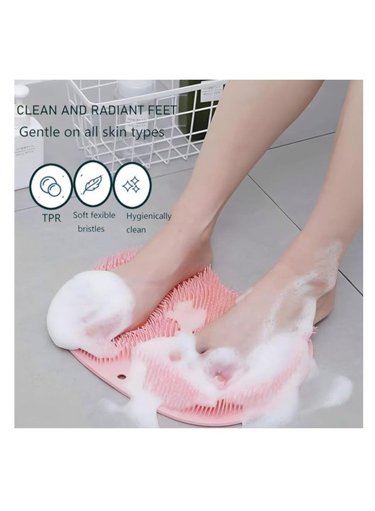 إسكدنيا سجادة تنظيف القدمين مثبتة على الحائط، أداة تدليك الظهر، ملحق استحمام، شعيرات ناعمة، أكواب شفط غير قابلة للانزلاق، سجادة سيليكون لتنظيف وتقشير وتدليك القدمين (قد يختلف اللون) - Image 3