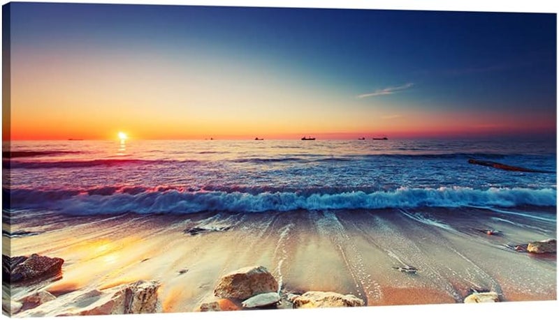 Pyradecor One Panel Sea Waves Large Canvas Prints Modern Seascape Artwork Landscape Pictures Paintings on Stretched Canvas Wall Art for Living Room Home Decorations L - Image 1