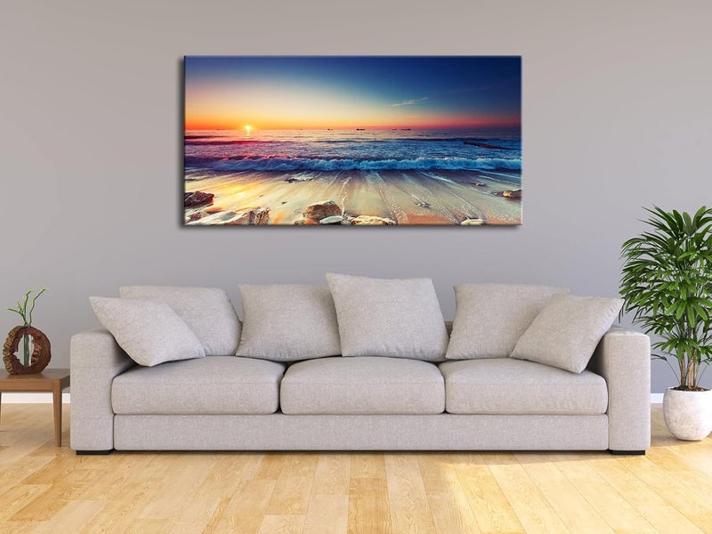 Pyradecor One Panel Sea Waves Large Canvas Prints Modern Seascape Artwork Landscape Pictures Paintings on Stretched Canvas Wall Art for Living Room Home Decorations L - Image 3
