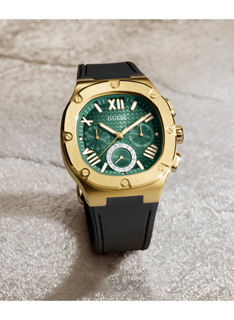 GUESS Mens Black Gold Green Dial Multi-function Watch - GW0571G3 - Image 3