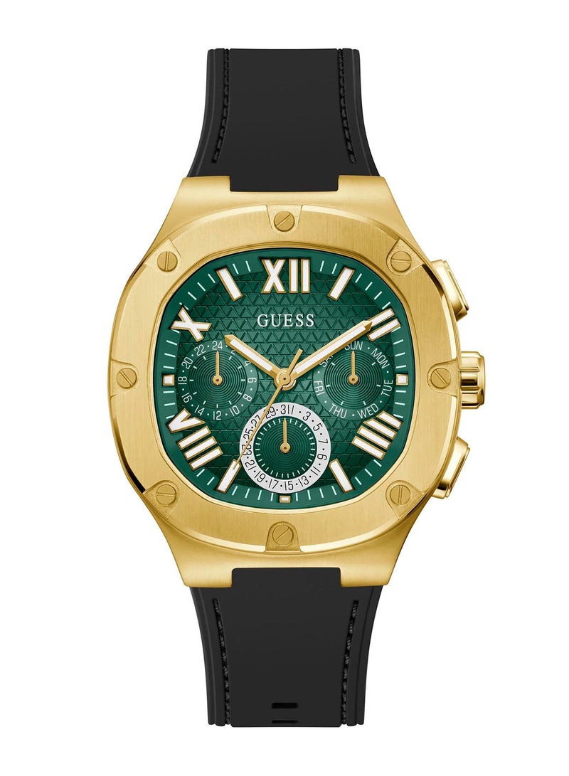 GUESS Mens Black Gold Green Dial Multi-function Watch - GW0571G3 - Image 1