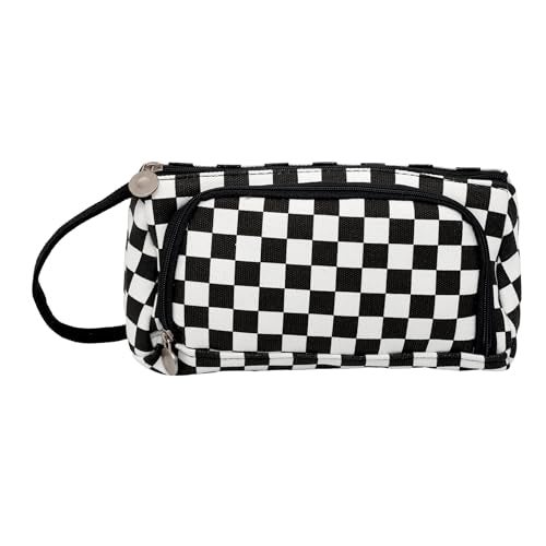 Topinon Polyester Big Capacity Pencil Case High Large Storage Pouch Marker Pen Case Simple Stationery Bag School College Office Organizer for Teens Girls (Black & White Chess) - Image 1