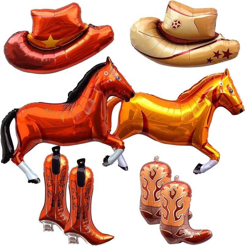Excefore 8 Pcs Huge Brown Cowgirl Boot Hat Horse Aluminum Foil Balloons for Birthday Baby Shower Cowgirl Bachelorette Party Cowboy Rodeo Party Western Party Decorations Supplies - Image 1